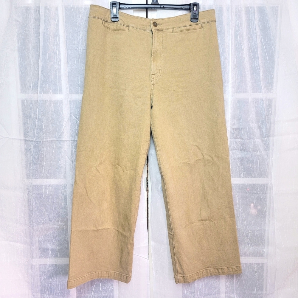 Madewell Wide Leg Crop Emmett Pants Womens 32 Hi Rise Canvas Stretch Tan Casual